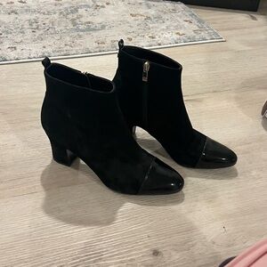 Black Suede Cap-Toe Ankle Boots - Women